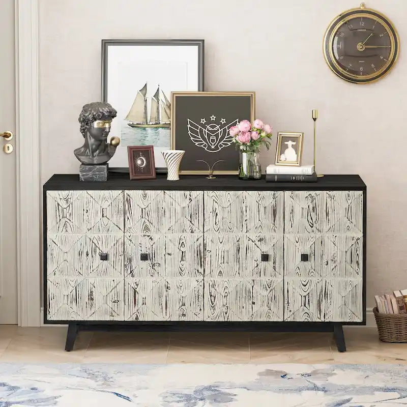 Credenza vintage a 4 ante marrone/nera, stile antico