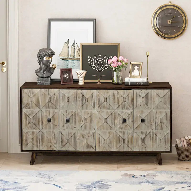 Credenza vintage a 4 ante marrone/nera, stile antico