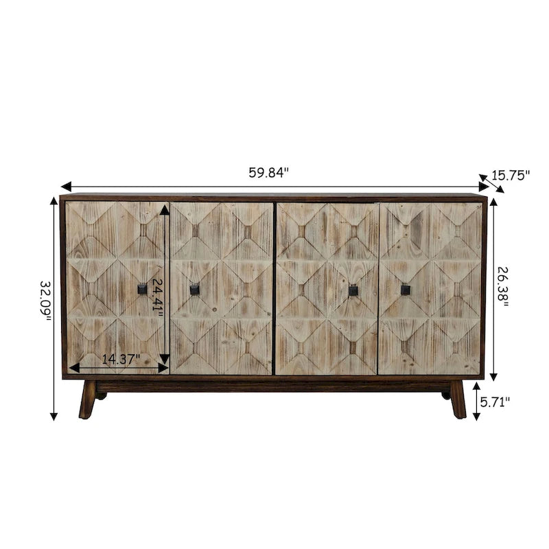 Credenza vintage a 4 ante marrone/nera, stile antico