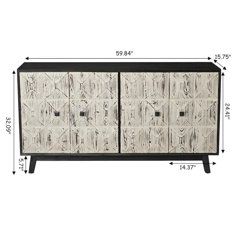 Credenza vintage a 4 ante marrone/nera, stile antico