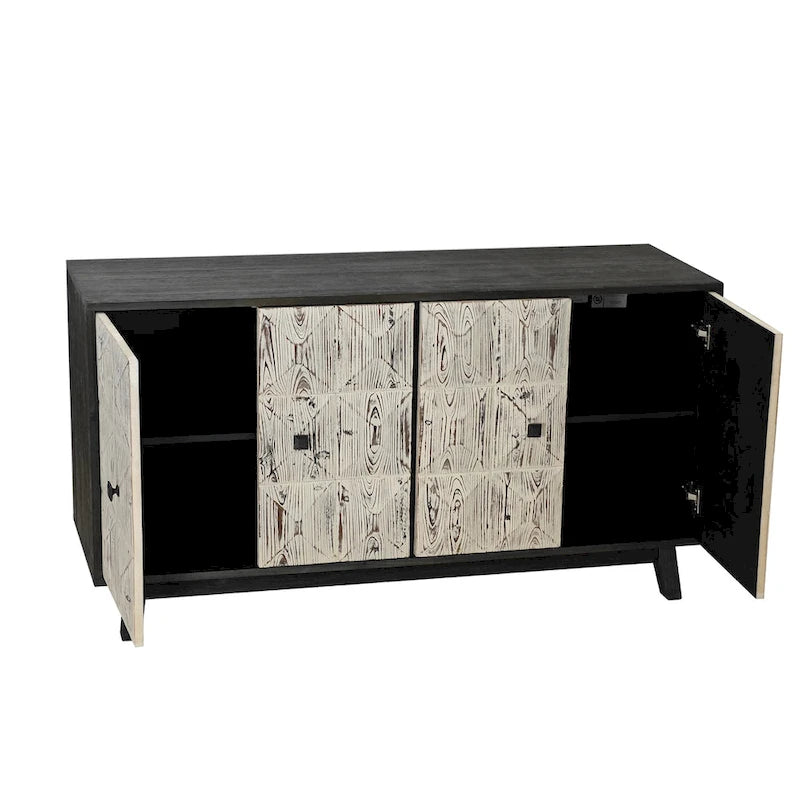 Credenza vintage a 4 ante marrone/nera, stile antico