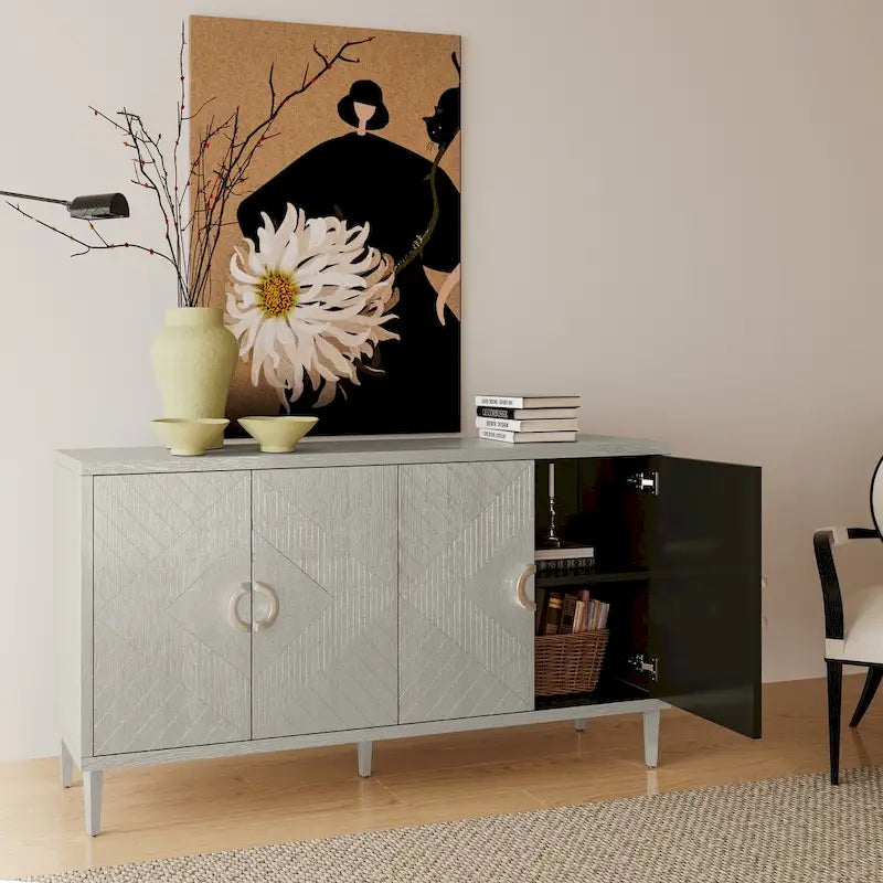 Mobile Contenitore a 4 Ante Blu/Grigio per 1 (Stile Credenza)