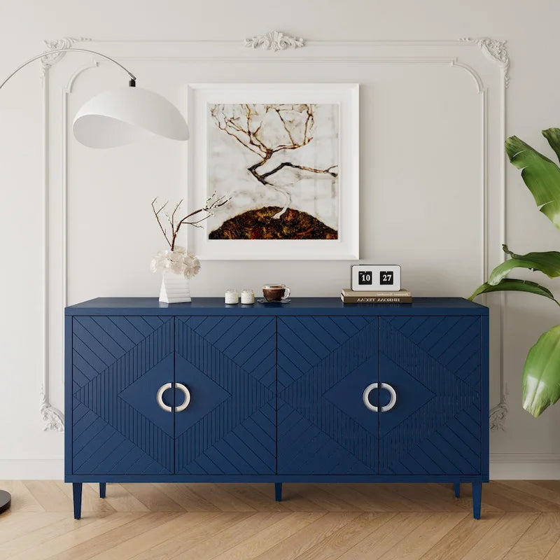 Mobile Contenitore a 4 Ante Blu/Grigio per 1 (Stile Credenza)