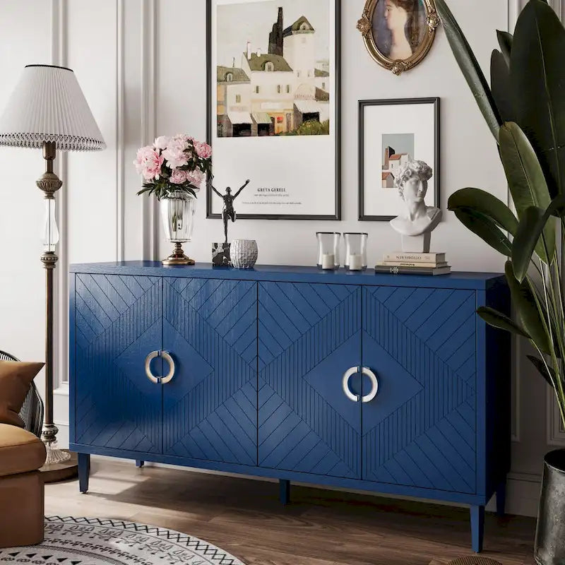 Mobile Contenitore a 4 Ante Blu/Grigio per 1 (Stile Credenza)