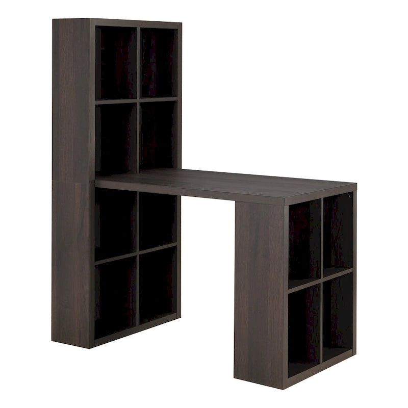 Scrivania a L color Moka con libreria a 12 scomparti, utente singolo