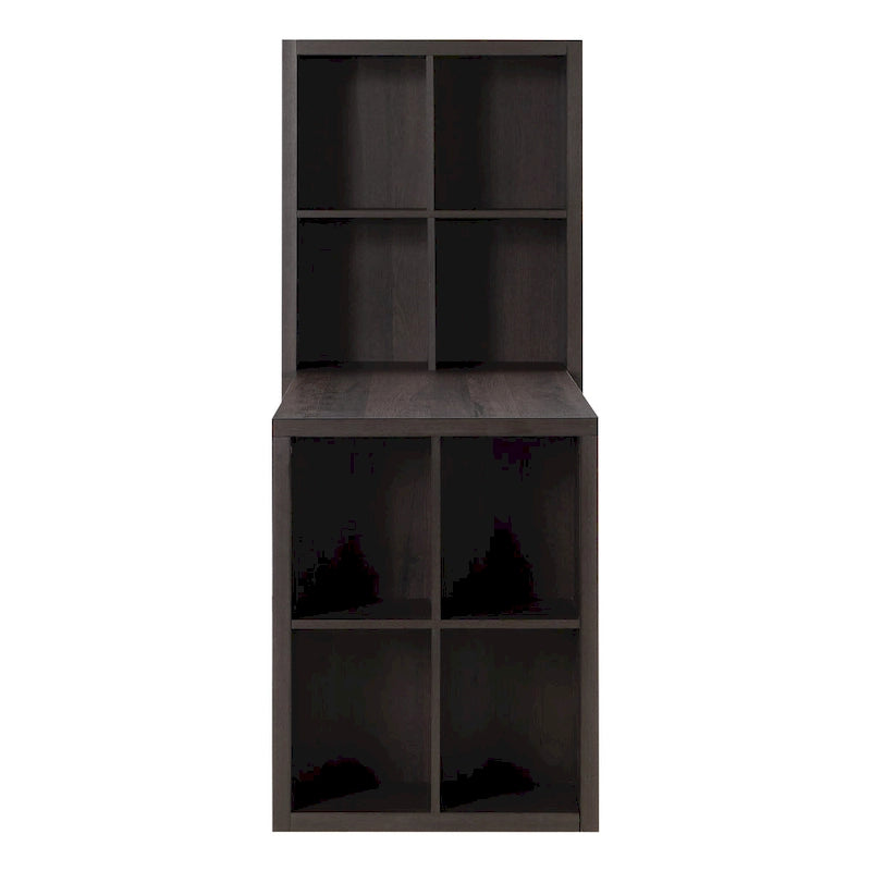Scrivania a L color Moka con libreria a 12 scomparti, utente singolo