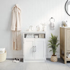 Mobiletto da bagno a pavimento autoportante bianco/grigio, con 2 ante, montaggio da 1 persona