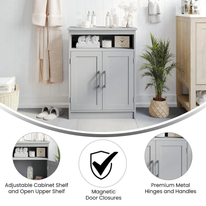 Mobiletto da bagno a pavimento autoportante bianco/grigio, con 2 ante, montaggio da 1 persona