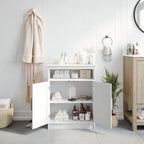 Mobiletto da bagno a pavimento autoportante bianco/grigio, con 2 ante, montaggio da 1 persona