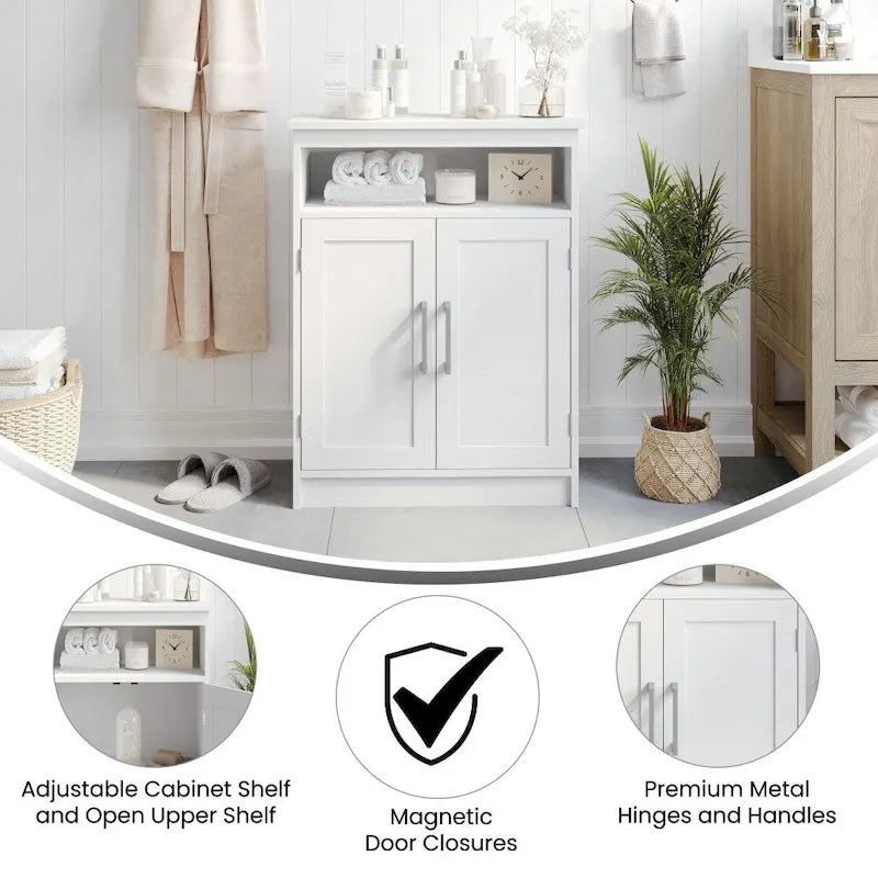 Mobiletto da bagno a pavimento autoportante bianco/grigio, con 2 ante, montaggio da 1 persona