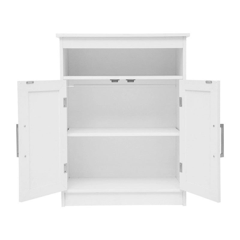 Mobiletto da bagno a pavimento autoportante bianco/grigio, con 2 ante, montaggio da 1 persona