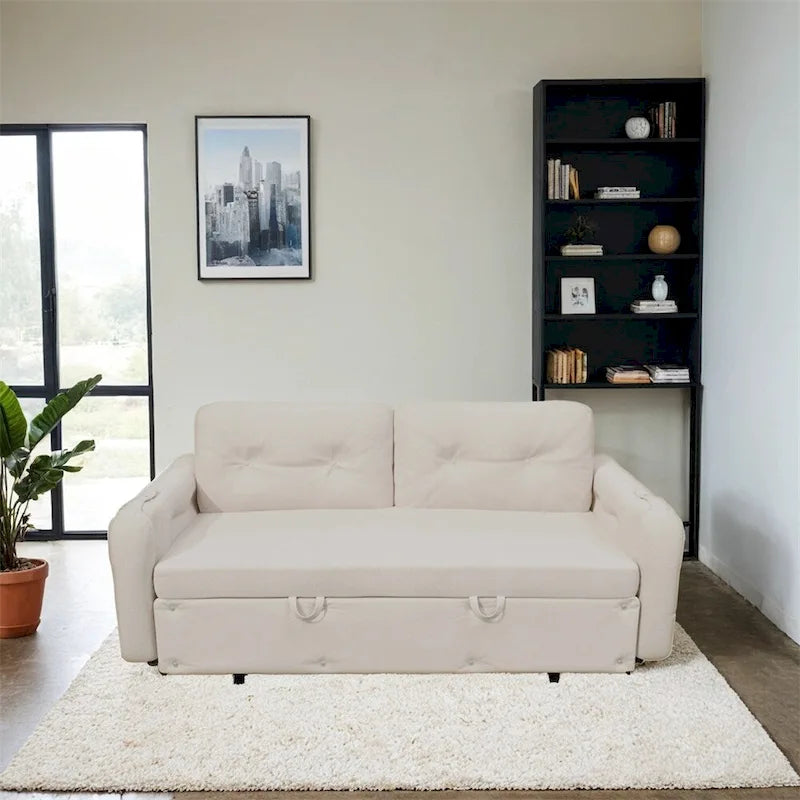 Divano-letto a due posti, Beige/Nero, idraulico, convertibile