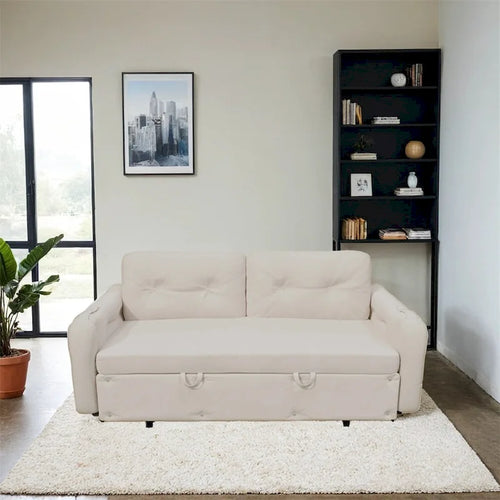 Divano-letto a due posti, Beige/Nero, idraulico, convertibile