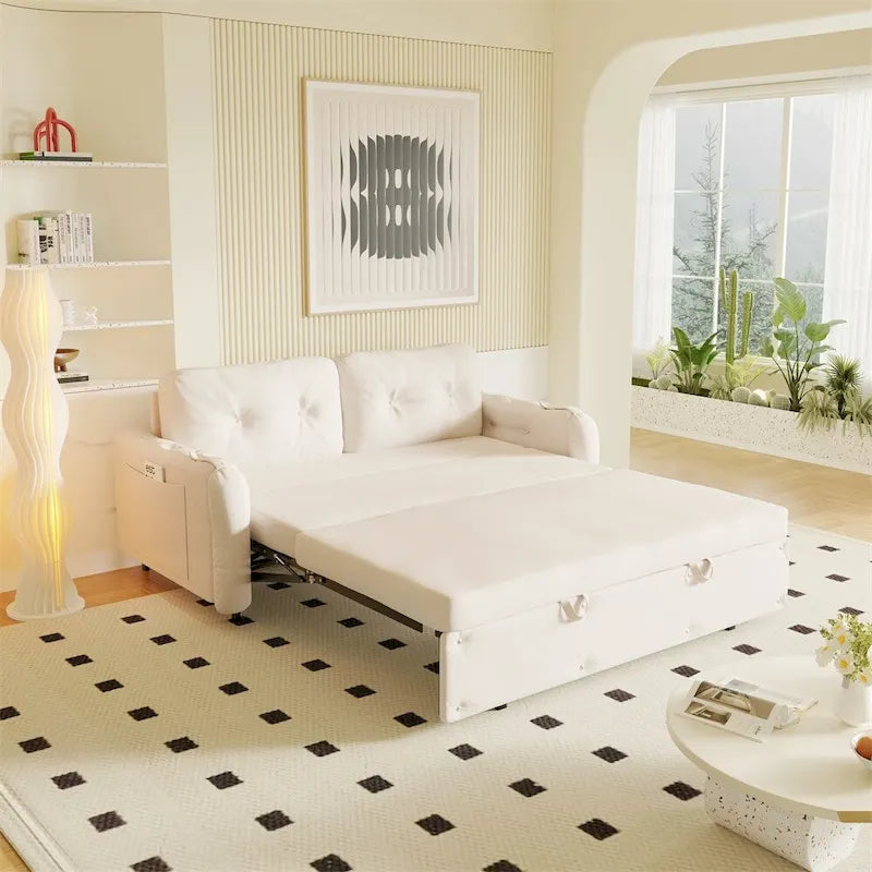 Divano-letto a due posti, Beige/Nero, idraulico, convertibile