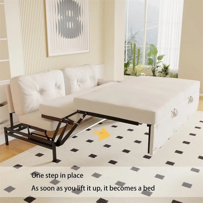 Divano-letto a due posti, Beige/Nero, idraulico, convertibile