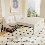 Divano-letto a due posti, Beige/Nero, idraulico, convertibile