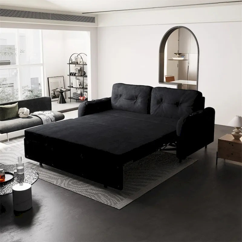 Divano-letto a due posti, Beige/Nero, idraulico, convertibile
