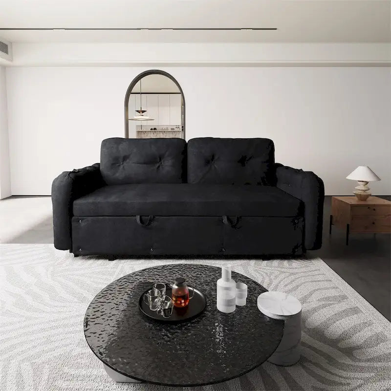 Divano-letto a due posti, Beige/Nero, idraulico, convertibile