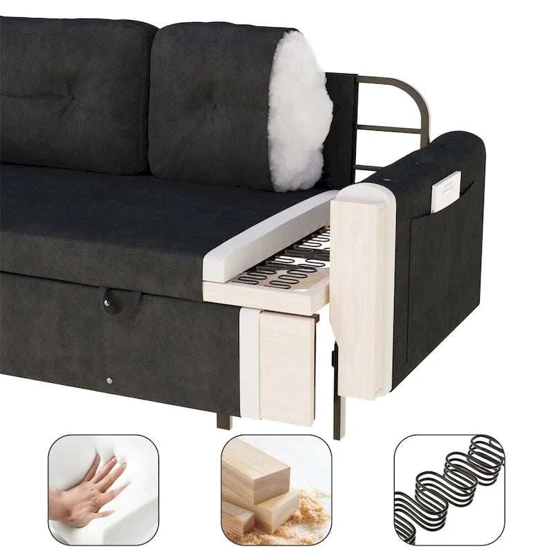 Divano-letto a due posti, Beige/Nero, idraulico, convertibile