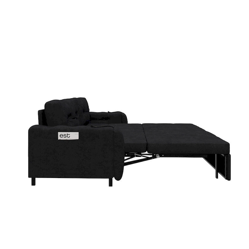 Divano-letto a due posti, Beige/Nero, idraulico, convertibile