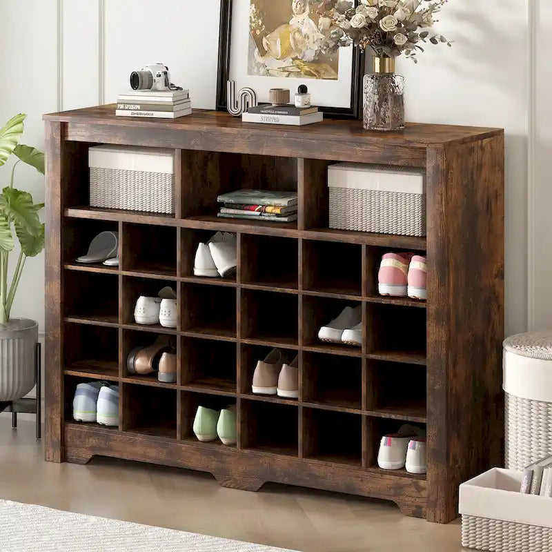 24 Shoe Cubby Console, Shoe Cabinet with Curved Base, Versatile Sideboard with High-quality for Hallway, Bedroom, Living Room