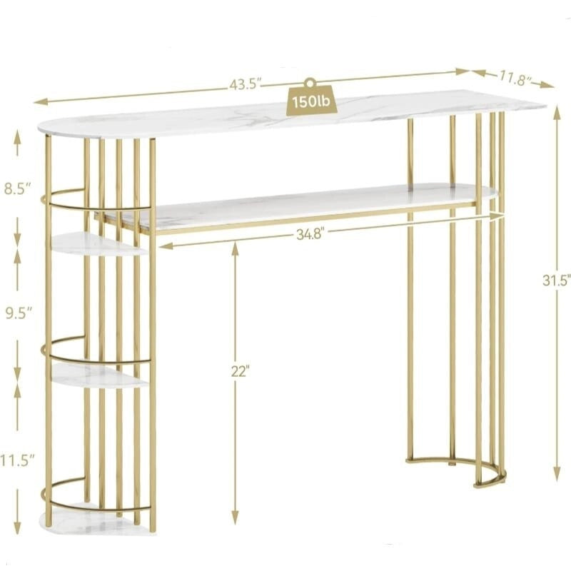 Consolle effetto marmo bianco e oro con ripiani, montaggio da 1 persona