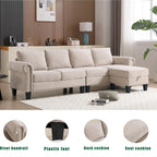 Divano componibile a L in velluto beige con pouf contenitore – 4 posti
