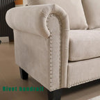 Divano componibile a L in velluto beige con pouf contenitore – 4 posti