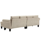 Divano componibile a L in velluto beige con pouf contenitore – 4 posti