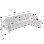 Divano componibile a L in velluto beige con pouf contenitore – 4 posti