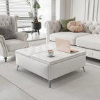 Tavolino-Contenitore con Top Sollevabile Quadrato Bianco, 1-2 Posti a Sedere