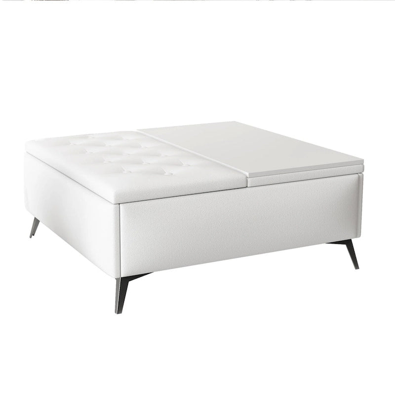 Tavolino-Contenitore con Top Sollevabile Quadrato Bianco, 1-2 Posti a Sedere