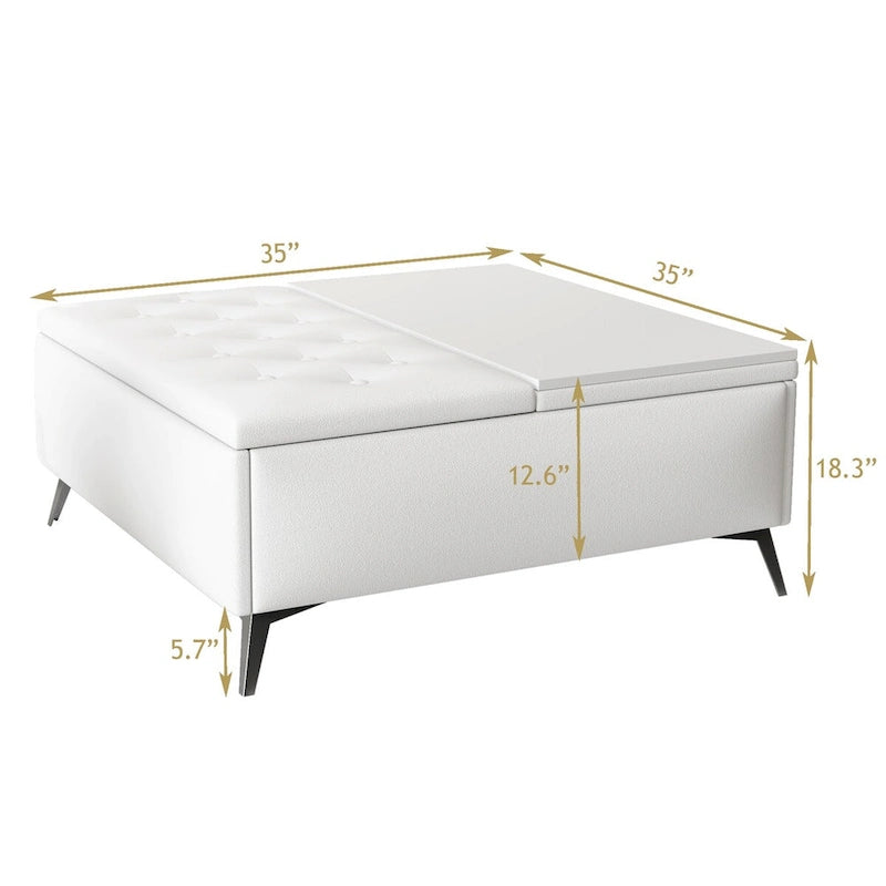 Tavolino-Contenitore con Top Sollevabile Quadrato Bianco, 1-2 Posti a Sedere