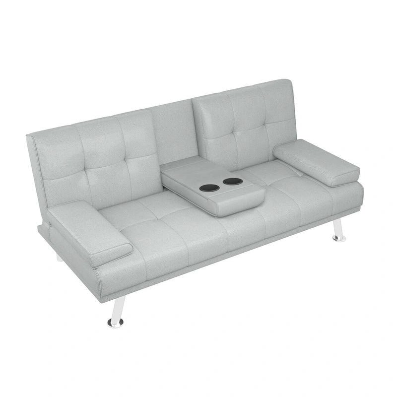 Divano letto pieghevole grigio chiaro, 2-3 posti, schienale regolabile, similpelle