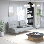 Divano letto pieghevole grigio chiaro, 2-3 posti, schienale regolabile, similpelle