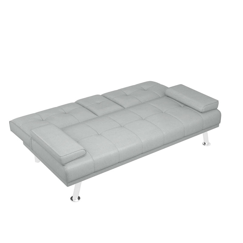 Divano letto pieghevole grigio chiaro, 2-3 posti, schienale regolabile, similpelle