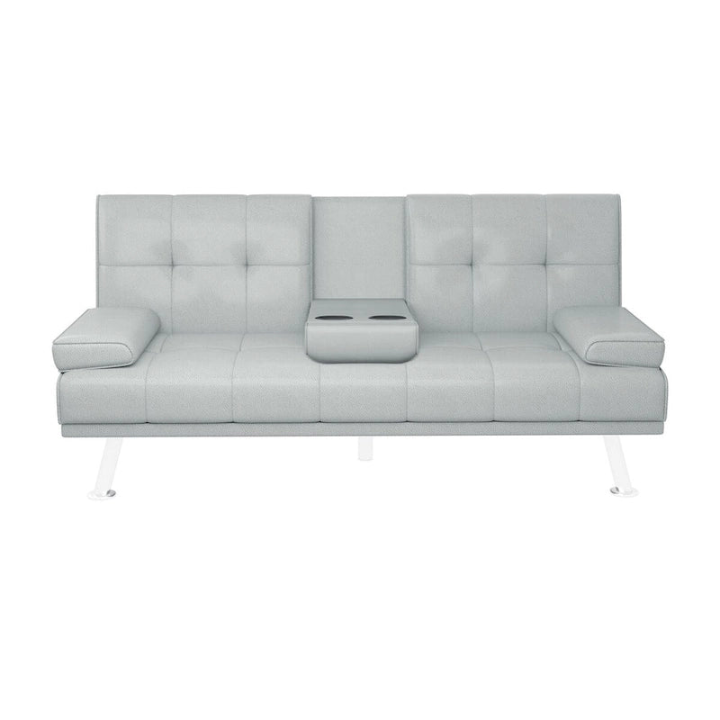 Divano letto pieghevole grigio chiaro, 2-3 posti, schienale regolabile, similpelle