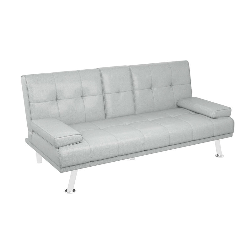 Divano letto pieghevole grigio chiaro, 2-3 posti, schienale regolabile, similpelle