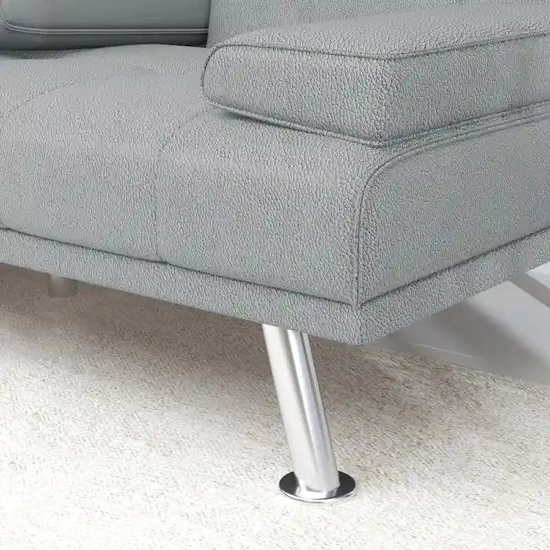 Divano letto pieghevole grigio chiaro, 2-3 posti, schienale regolabile, similpelle